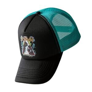 Def Leppard Hysteria Black and Teal Band Logo Adjustable Fitted Trucker Hat